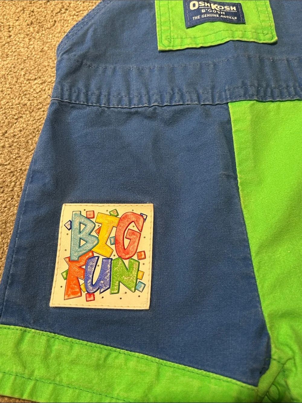 Vintage OshKosh B'gosh Blue, Green & Red Colorblock Kids Shortalls